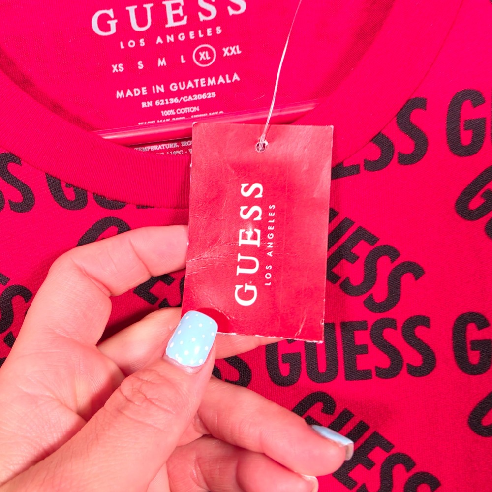 NEW Guess Shirt Men's XL Red Black Logo All Over Print Cotton Tee Monogram - Picture 9 of 12